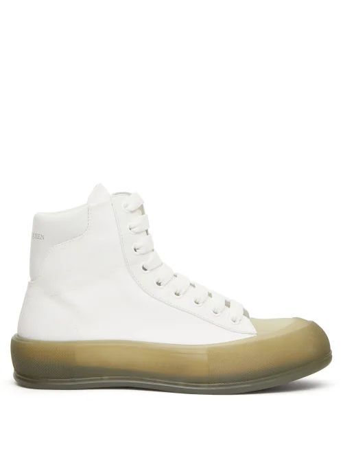Deck Plimsoll Leather High-top Trainers - Mens - White