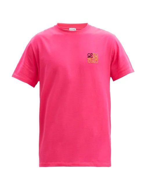 Anagram-embroidered Cotton-blend Jersey T-shirt - Mens - Pink