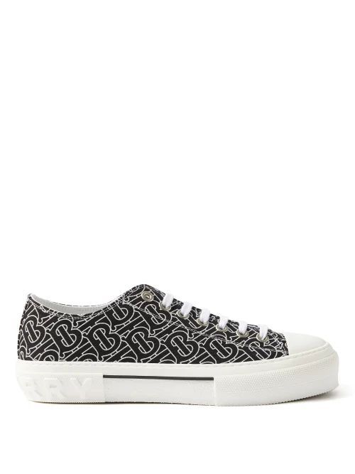 Tb-embroidered Canvas Trainers - Mens - Black White