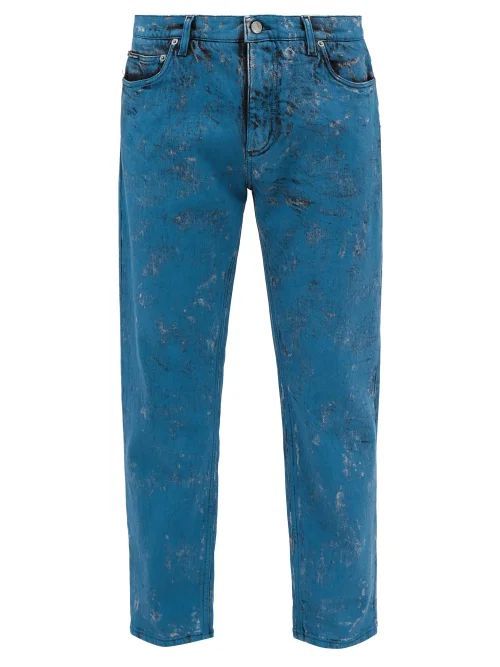 Painted Slim-leg Jeans - Mens - Blue