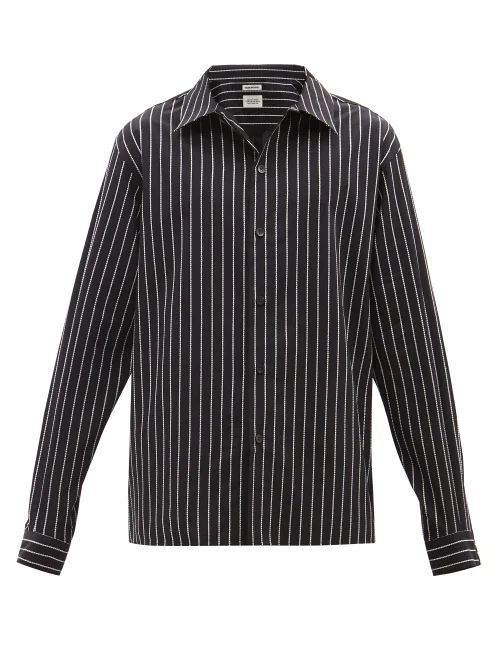 Baltazar Striped Organic-cotton Poplin Shirt - Mens - Black