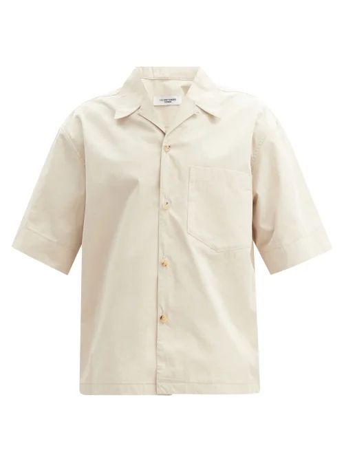 Short-sleeved Patch-pocket Cotton-blend Shirt - Mens - Beige