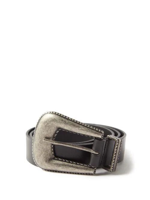 Antiqued-buckle Leather Belt - Mens - Black