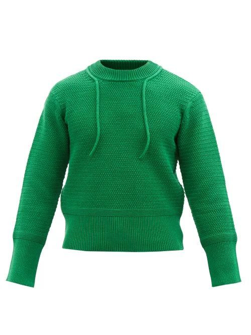 Laced-neck Cotton Sweater - Mens - Green