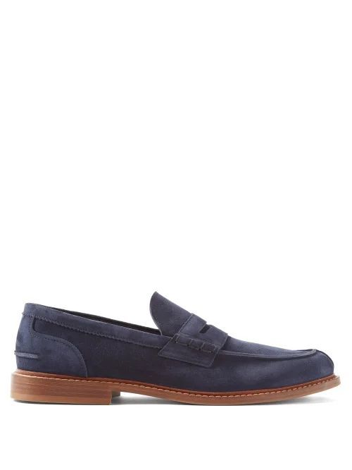 Suede Penny Loafers - Mens - Navy