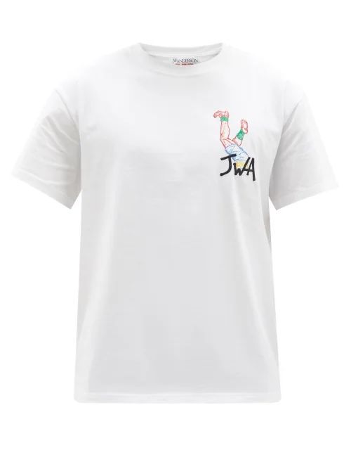 Ruby Legs Embroidered Cotton-jersey T-shirt - Mens - White