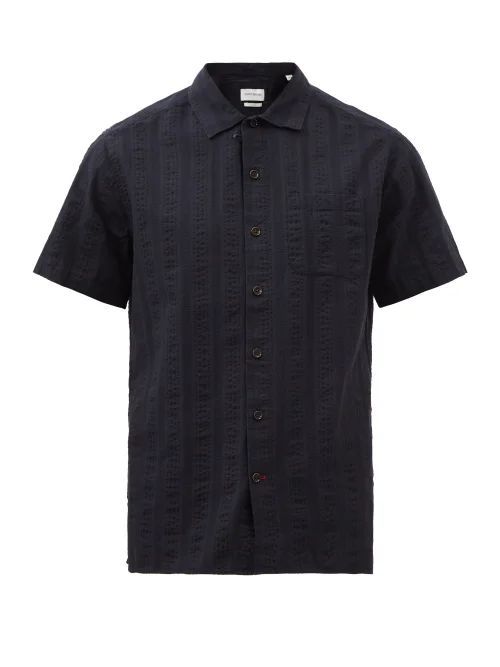 Riviera Organic-cotton Seersucker Shirt - Mens - Black