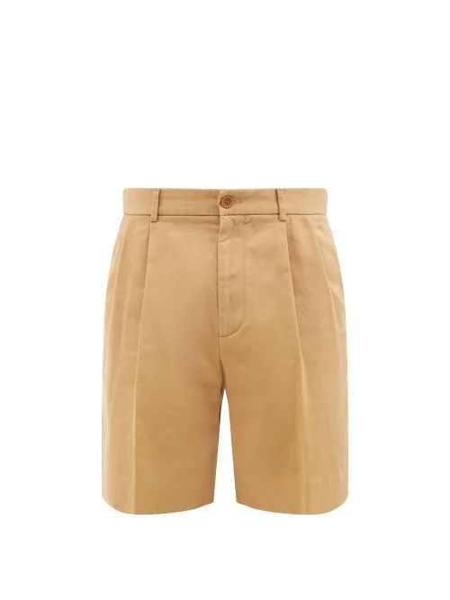 Logo-embroidered Cotton-drill Shorts - Mens - Camel