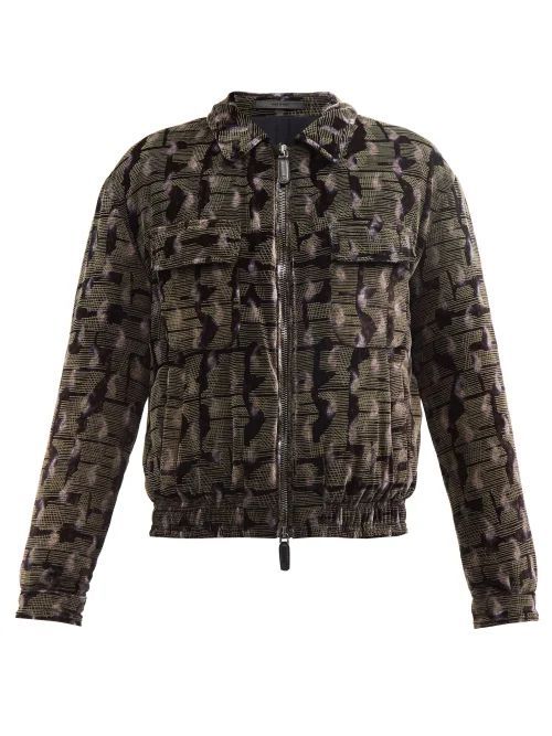 Abstract-print Velvet Jacket - Mens - Navy Multi