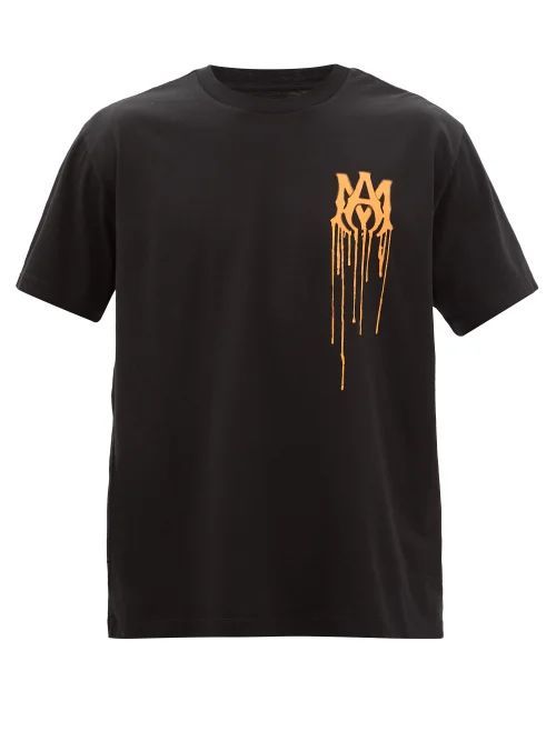Paint Drip Logo-print Cotton-jersey T-shirt - Mens - Black Orange