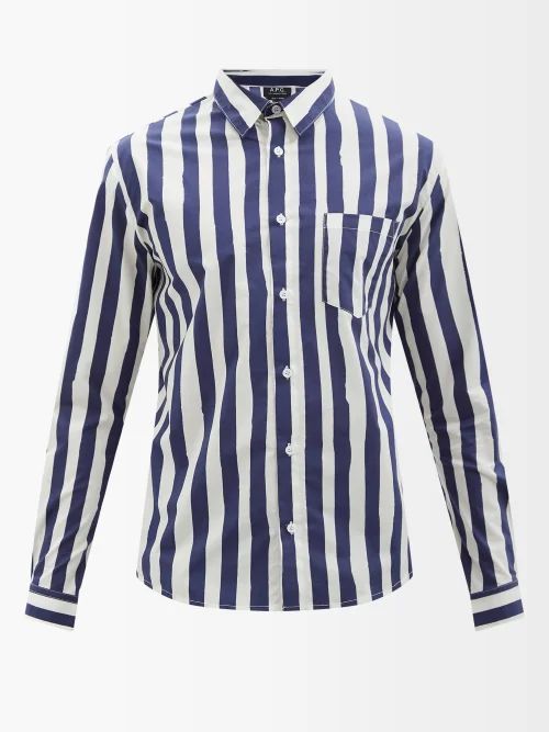 Matthieu Striped Cotton-poplin Shirt - Mens - Blue White