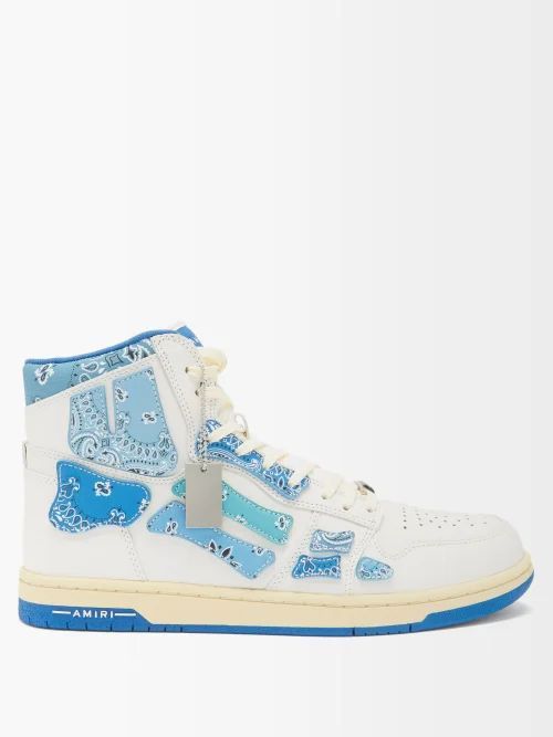 Skel Top Bandana-print Leather High-top Trainers - Mens - Blue