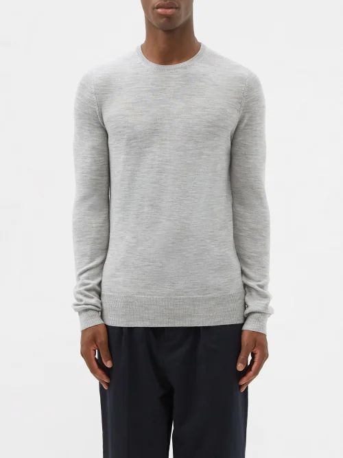 Fitted Merino-wool Crew-neck Sweater - Mens - Light Grey