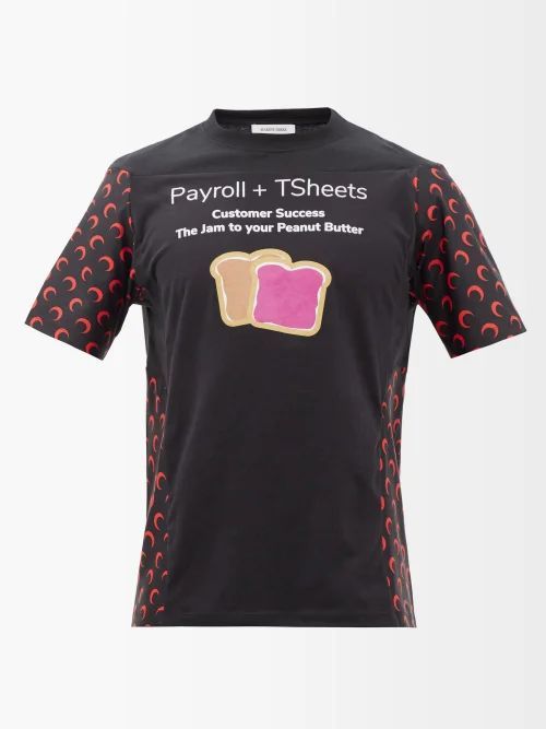 Payroll Moon-print Panelled Cotton-jersey T-shirt - Mens - Black