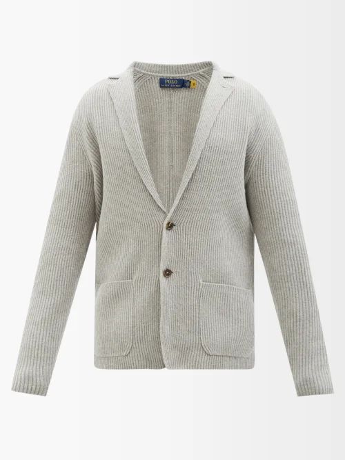 Single-breasted Ribbed-wool Cardigan - Mens - Grey