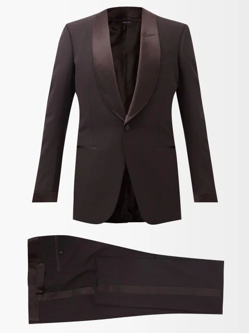 Wool-blend Grain De Poudre Tuxedo Suit - Mens - Black