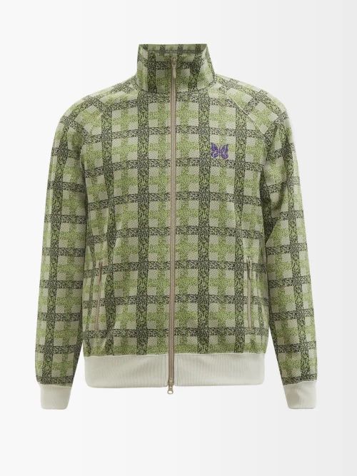 Butterfly-embroidered Checked Jersey Track Jacket - Mens - Green
