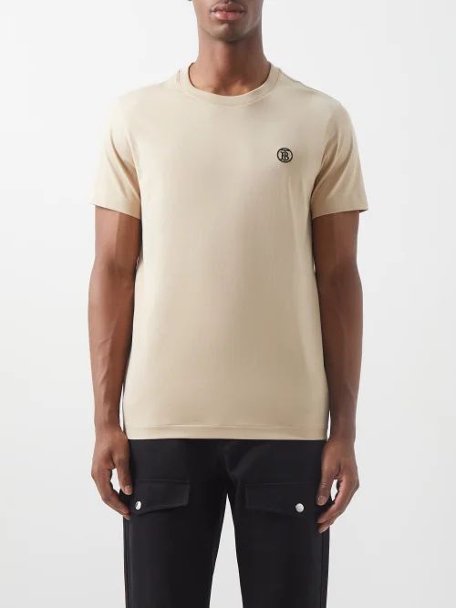 Parker Logo-embroidered Cotton-jersey T-shirt - Mens - Light Brown