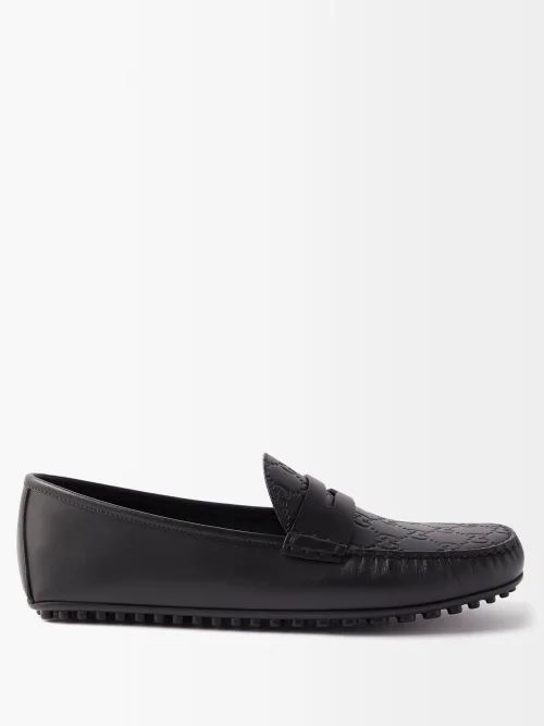 Monogram-debossed Leather Loafers - Mens - Black