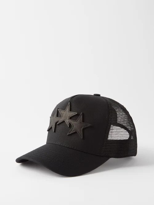 Three Star-logo Cotton-canvas Trucker Cap - Mens - Black Multi