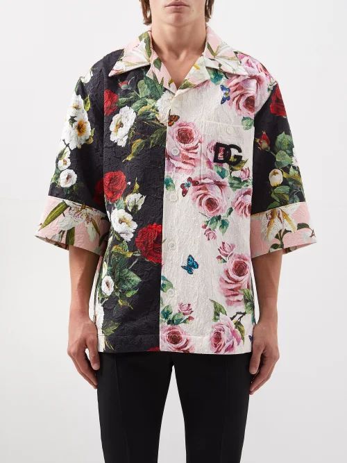 Logo-appliqué Printed Floral-brocade Shirt - Mens - Multi