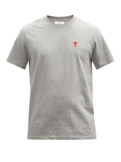 Ami De Caur-logo Organic-cotton Jersey T-shirt - Mens - Grey