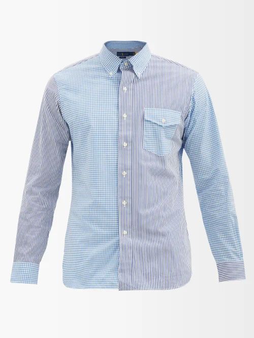 Gingham And Striped Poplin Shirt - Mens - Blue Multi