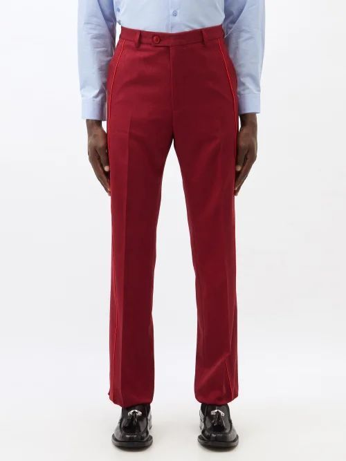 Piped Wool Trousers - Mens - Red