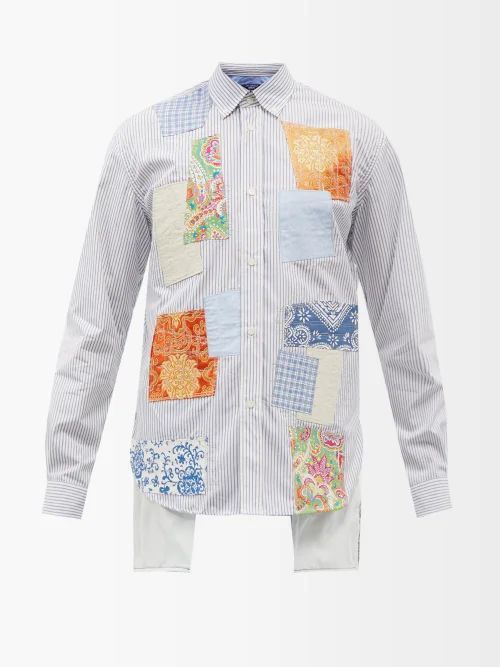 Patchwork Striped Cotton-poplin Shirt - Mens - Multi