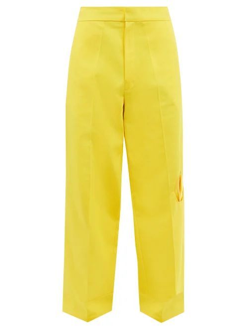 Cutout-pockets High-rise Wide-leg Trousers - Mens - Yellow