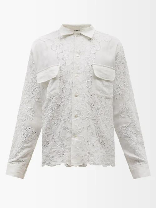 Filet-lace Cotton Shirt - Mens - White
