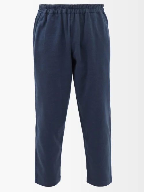 Cropped Cotton Trousers - Mens - Navy