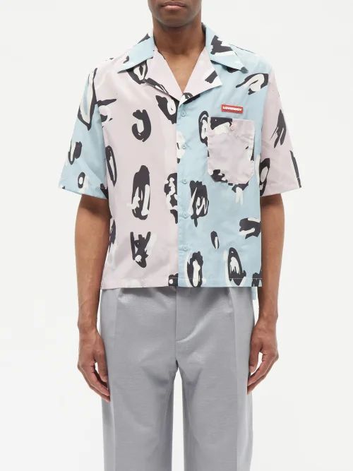 Lynx-print Silk-blend Bowling Shirt - Mens - Pink Multi