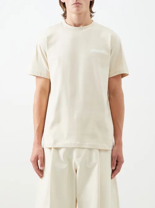 Logo-print Organic Cotton-jersey T-shirt - Mens - Light Beige