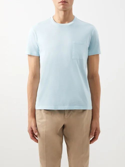 Patch-pocket Cotton-jersey T-shirt - Mens - Blue