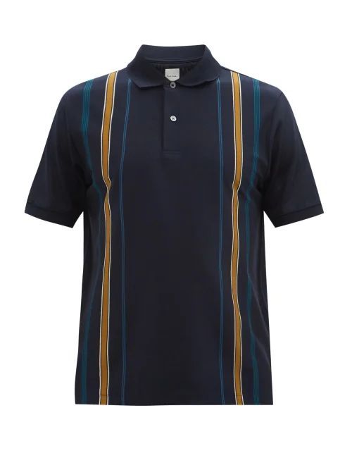 Striped Cotton-piqué Polo Shirt - Mens - Navy Multi