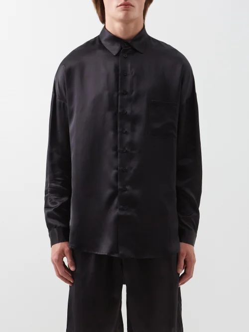 Patch-pocket Silk-satin Shirt - Mens - Black