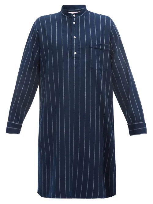 Striped Cotton Night Shirt - Mens - Navy