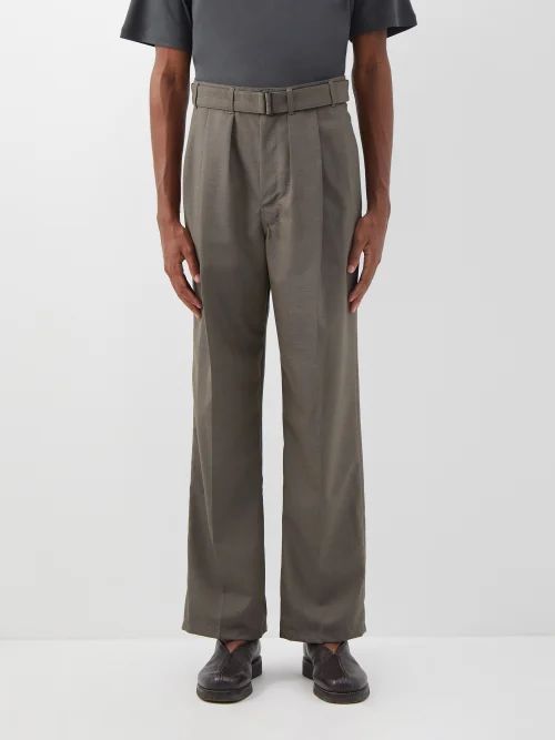 Belted Two-pleat Trousers - Mens - Grey
