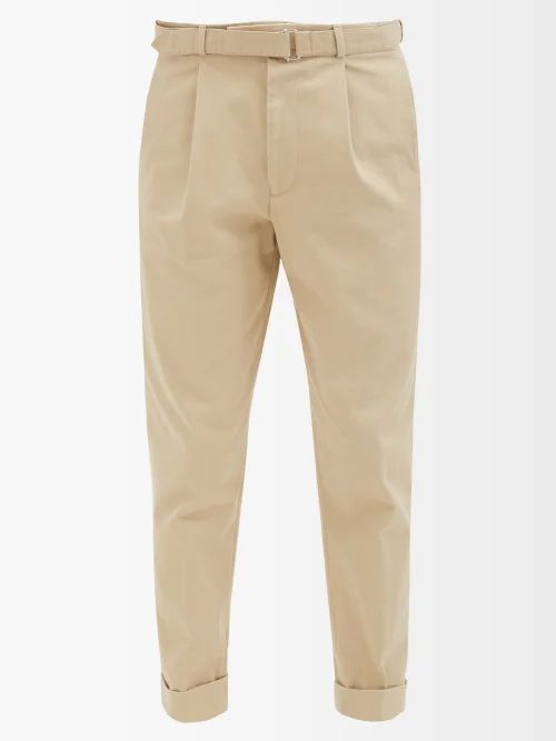 Hugo Belted Organic Cotton-twill Trousers - Mens - Beige