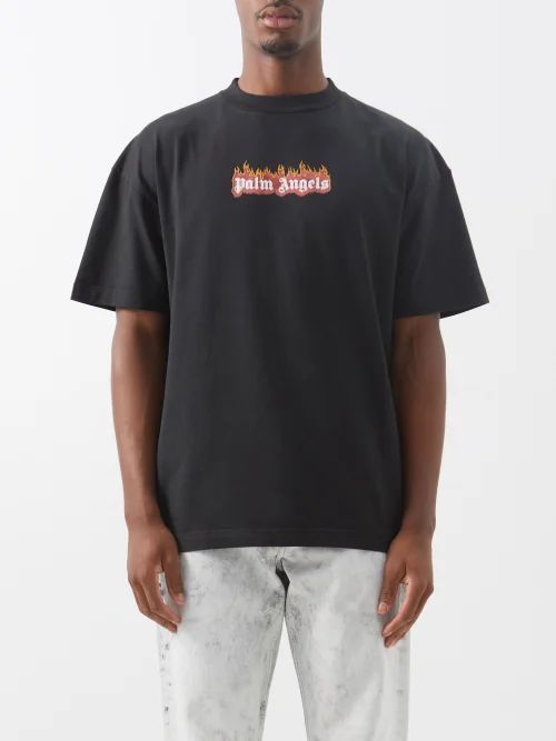Burning Logo-print Cotton T-shirt - Mens - Black