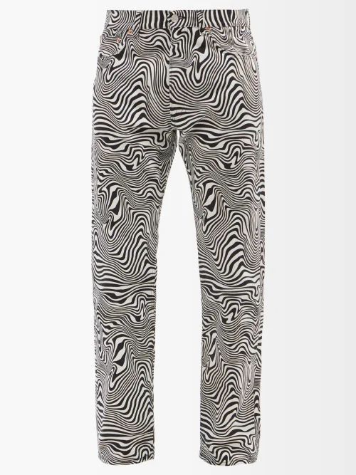 Zebra-print Straight-leg Jeans - Mens - Black White