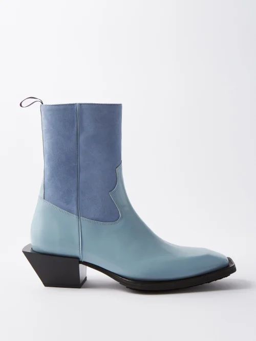Luciano Leather And Suede Boots - Mens - Blue