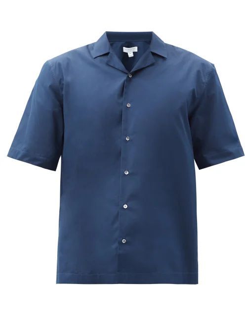 Sunspel - Cuban-collar Cotton Shirt - Mens - Navy