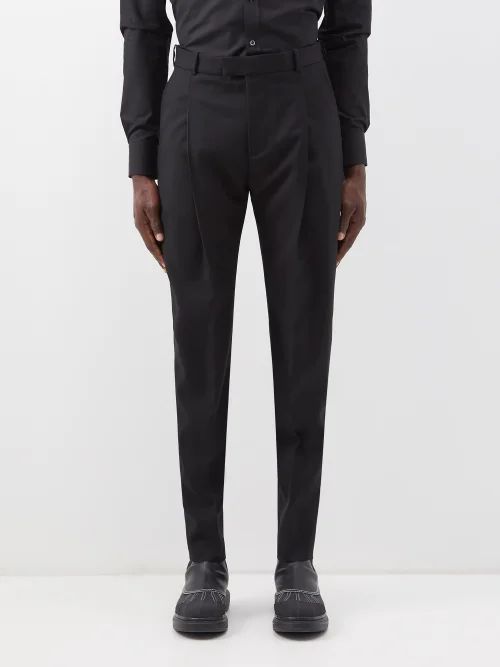 Pleated Wool-gabardine Suit Trousers - Mens - Black