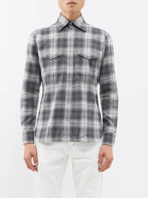 Ombré-checked Cotton Flannel Shirt - Mens - Grey Multi