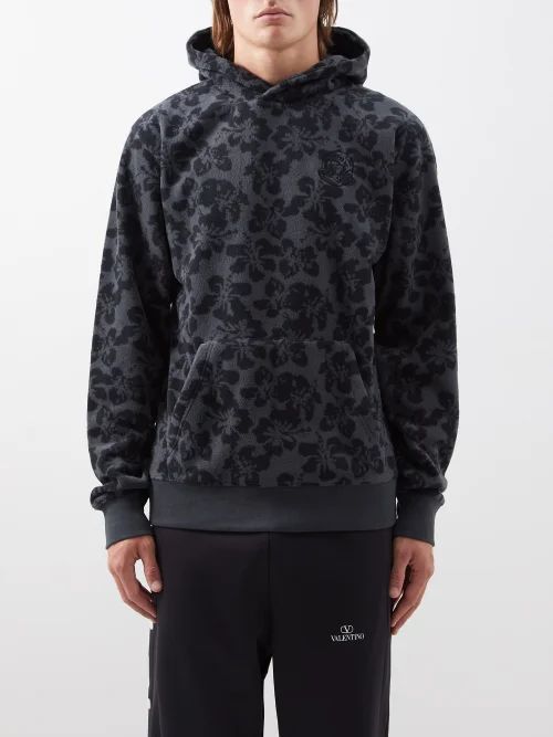 Floral-print Fleece Hooded Sweater - Mens - Grey