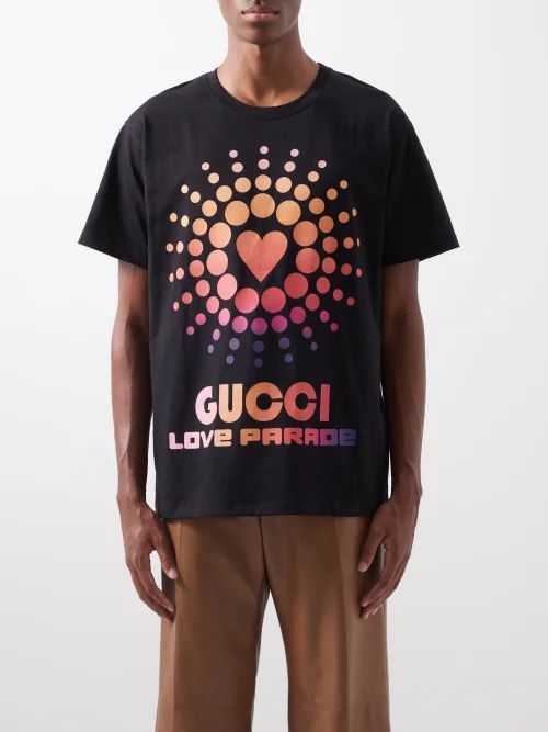 Love Parade-print Cotton-jersey T-shirt - Mens - Black Multi