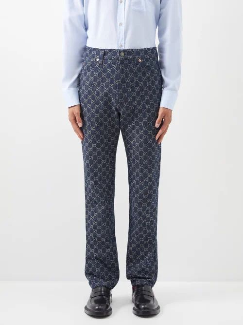 Gucci - Eco-washed Gg-jacquard Straight-leg Jeans - Mens - Blue