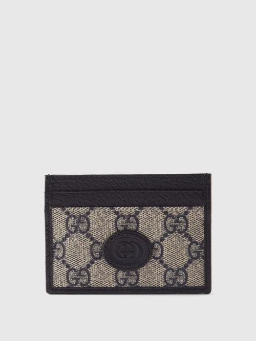 GG-monogram Leather-trim Cardholder - Mens - Beige Multi